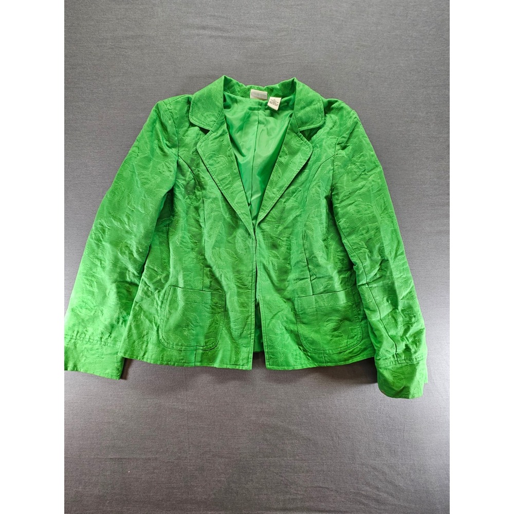 Kim Rogers Green Floral Jacquard Textured Corduroy Blazer Jacket Large